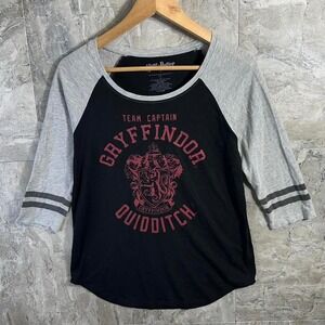 Harry Potter Gryffindor Quidditch black & grey shirt Woman's Size M 3/4 Sleeves
